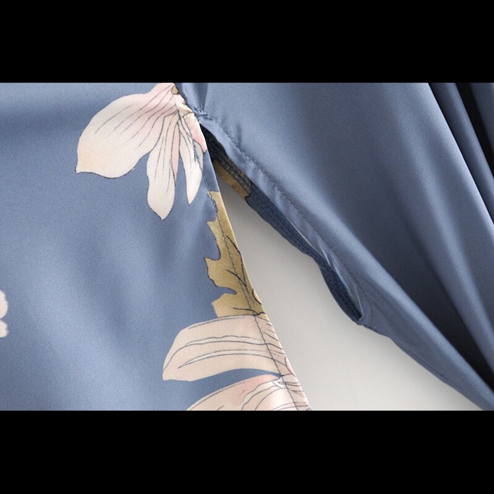 Boho Peacock Bird Of Paradise Kimono, Dusty Blue - Picture 9 of 10